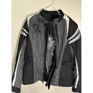 "Women's 3XL"  Gray Black Floral Bilt Motorcycle Jacket Elbow Back Shoulder Pads